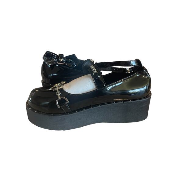Black Bow Accent Platform Mary Jane Patent Leather Shoes Size 10 - Picture 5 of 10
